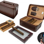 Brown Crocodile Motif Leather 10-20 Cigar Travel Humidor case with Accessories