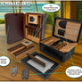 Brown Crocodile Motif Leather 10-20 Cigar Travel Humidor case with Accessories