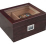 Chalet Glass Top desktop humidor with Storage drawer in Cherry wood finish (~25-50 count)