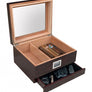 Chalet Glass Top desktop humidor with Storage drawer in Cherry wood finish (~25-50 count)