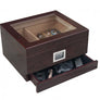 Chalet Glass Top desktop humidor with Storage drawer in Cherry wood finish (~25-50 count)
