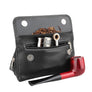 Leather Double Pipe case with Tobacco Pouch (black)
