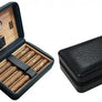 Black Ostrich Motif Leather 4 Cigar Travel Humidor case with Accessories