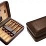Brown Ostrich Motif Leather 4 Cigar Travel Humidor case with Accessories