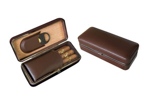 Brown Leather 3 Cigar folding Case