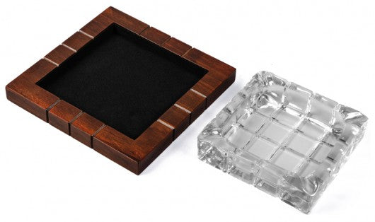 Crystal & Wood Cross-hatch 4-Cigar ashtray