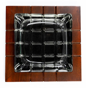 Crystal & Wood Cross-hatch 4-Cigar ashtray