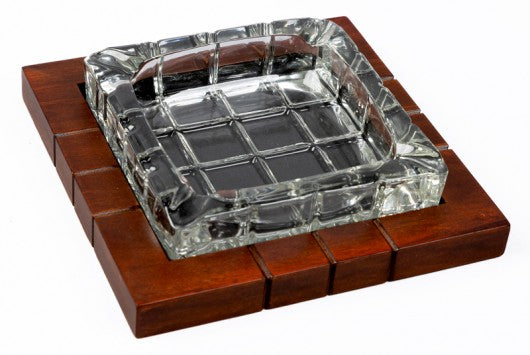 Crystal & Wood Cross-hatch 4-Cigar ashtray