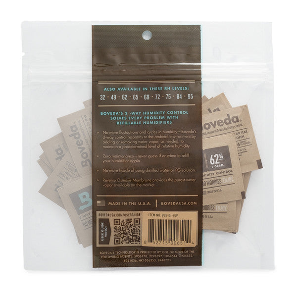 Boveda 62% RH (SIZE 1) 2-Way Humidity Control Pack (20-pack)