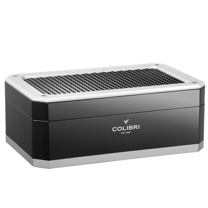Colibri - Rally desktop humidor in Black + Silver (~100-125 cigar capacity)