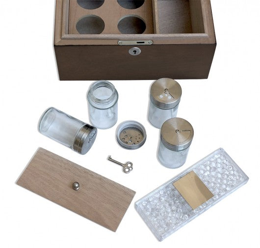 Cachet Humidor (4 glass jars & storage compartment) in Mahogany finish