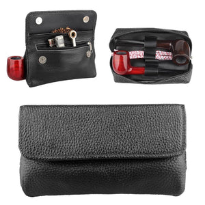 Leather Double Pipe case with Tobacco Pouch (brown)
