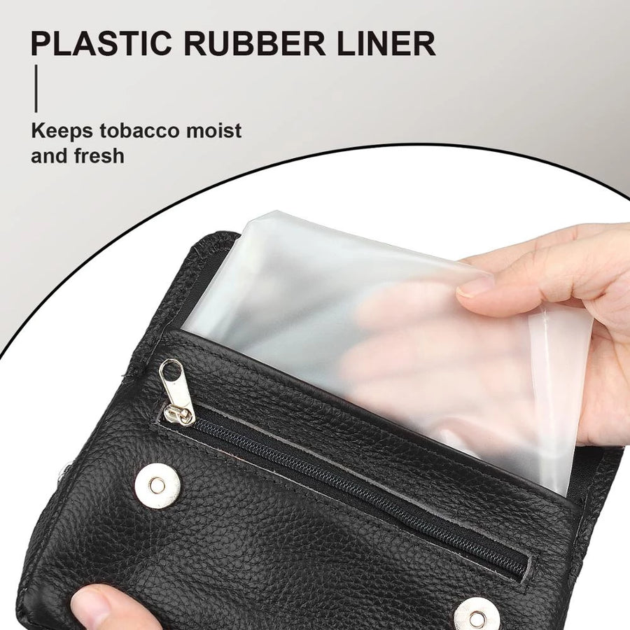 Leather Double Pipe case with Tobacco Pouch (black)