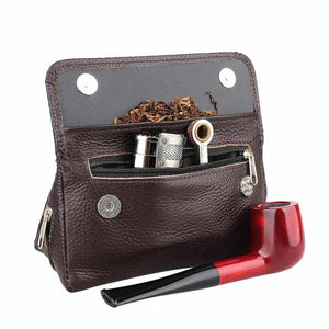 Leather Double Pipe case with Tobacco Pouch (brown)