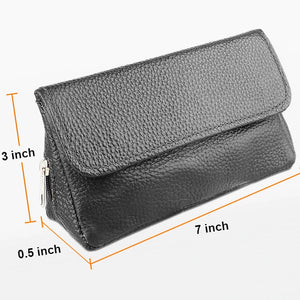 Leather Double Pipe case with Tobacco Pouch (black)