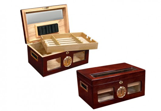 Valencia large desktop humidor in High Gloss Golden Cherry finish (~120 count)