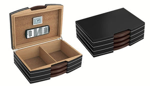 The Carlton - Polished Steel Accented Black Desktop Humidor w/Silver hardware (~100 count)