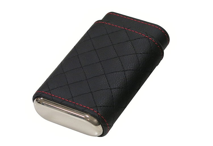 3 Cigar Diamond Stitch Leather Case (Black)